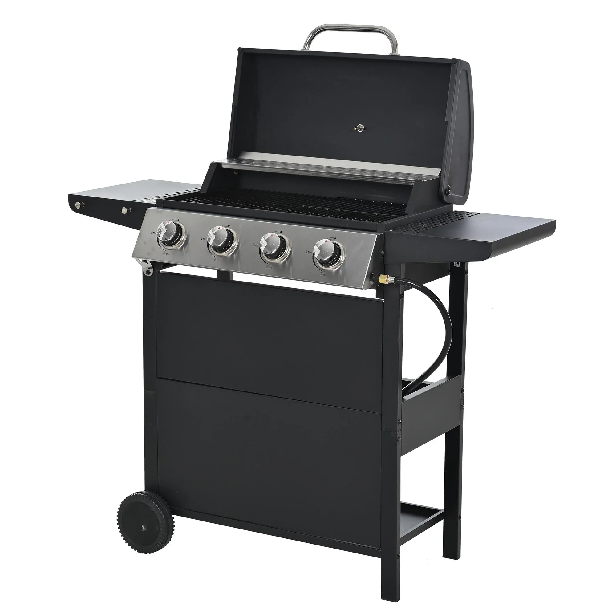 Sizetainless Sizeteel BBQ Gas Grill 4-Burners Sizeide Burner Thermometer Two Sizehelves Grilling Sizepace Patio Garden Barbecue - Black