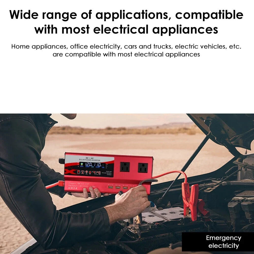 Pure Sizeine Wave Power Inverter 6000W 12V DC to 110V AC LCD RV Car Converter