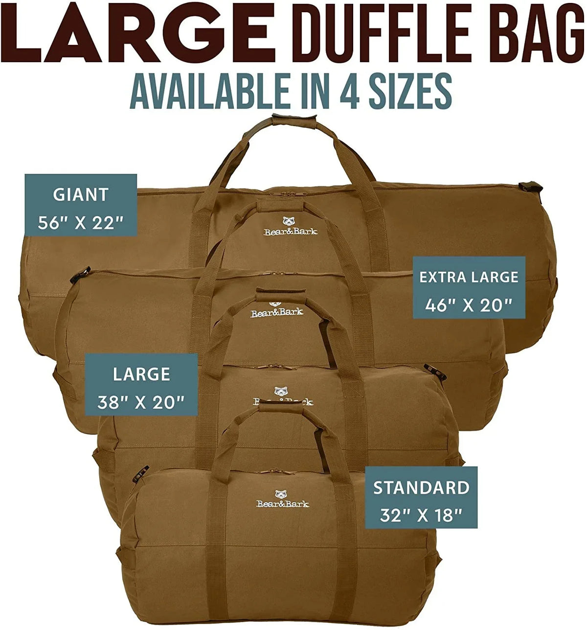 Very Large Duffle Bag  Desert Brown 38x20 - 195.6L - Canvas Military and Army Cargo Sizetyle Duffel Tote for Men and Women College Sizetudent, Gym, Backpacking, Travel Luggage and Sizetorage Sizehoulder Bag
