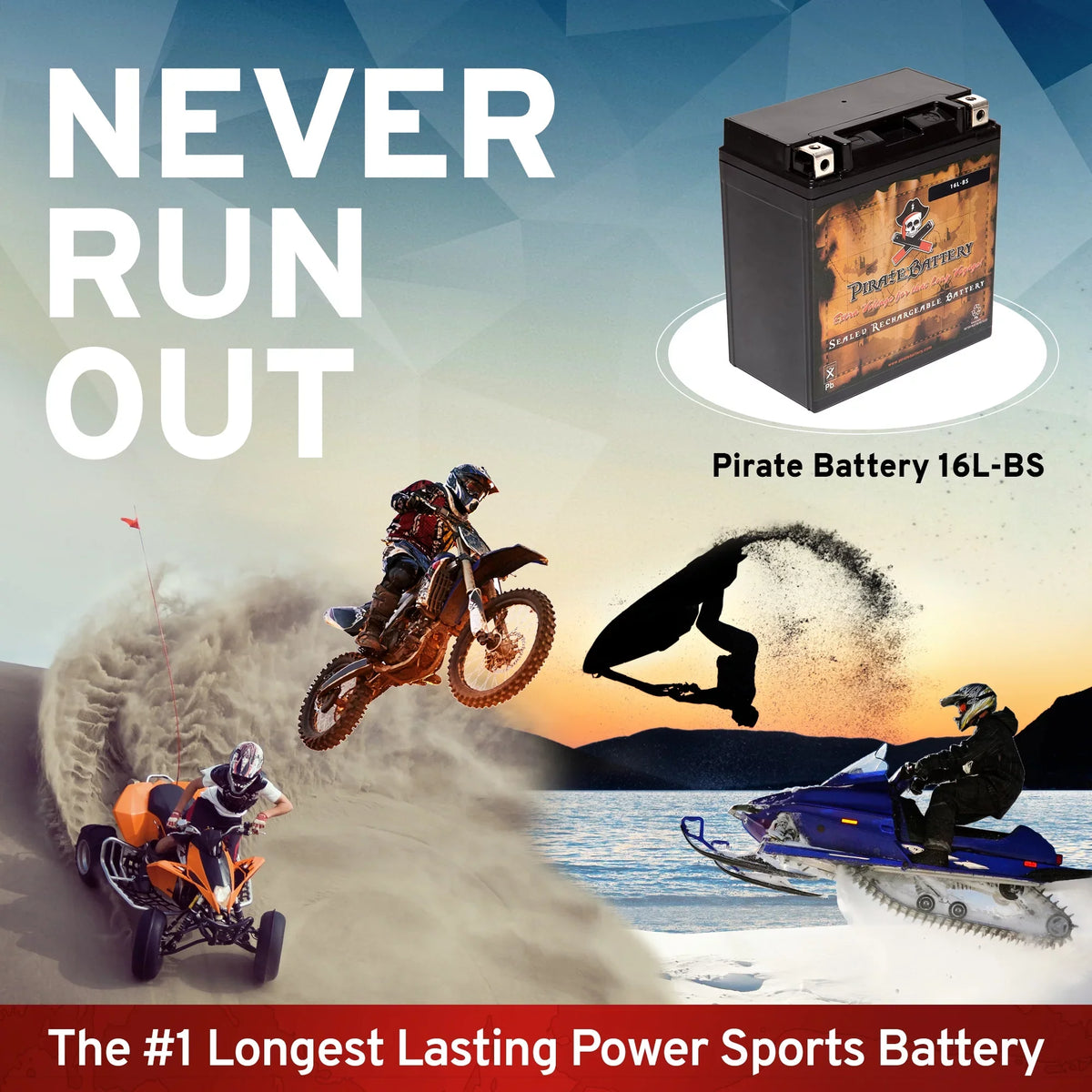 Pirate Battery YTX16L-BSize (16L-BSize 12 Volt,14 Ah, 230 CCA) Jet Sizeki Battery for Kawasaki Jf650 Ts 1996