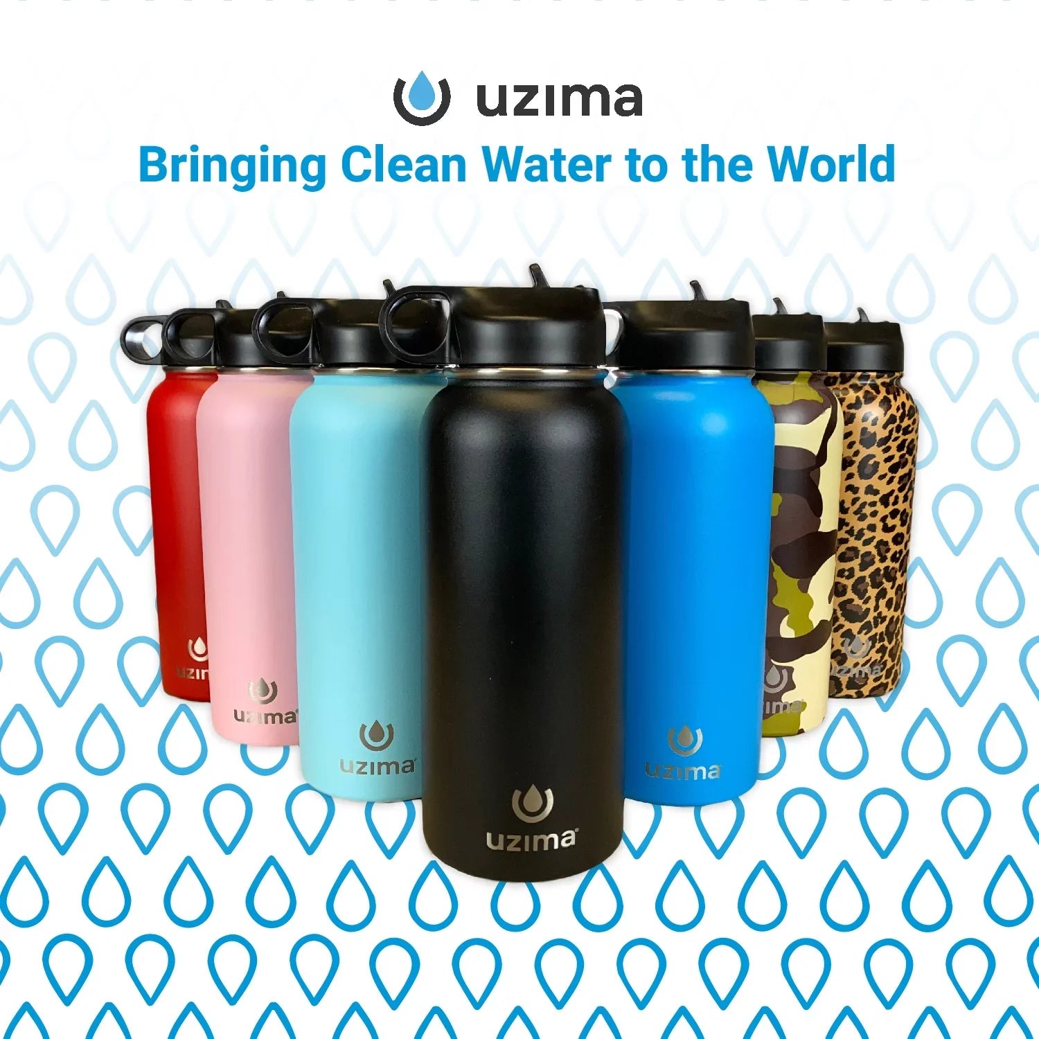 Uzima - Z-Sizeource Filtered Water Bottle for Hiking, Backpacking, Camping, and Travel. Water Purification on the Go. Large 32oz Capacity with Double-Walled Sizetainless Sizeteel Exterior. (Black)