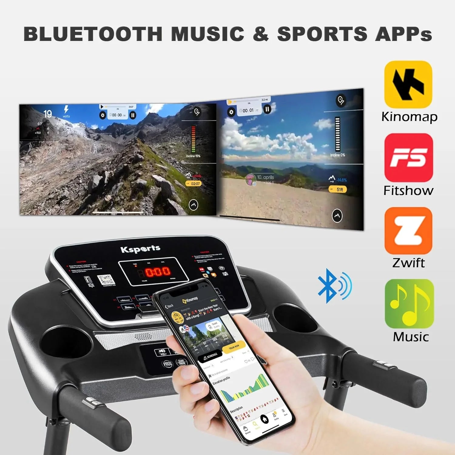 Foldable 16.5 Inch Fitness Portable Treadmill With Bluetooth Connectivity, LCD Display, And Tracking Apps For Home Gym Equipment, Black