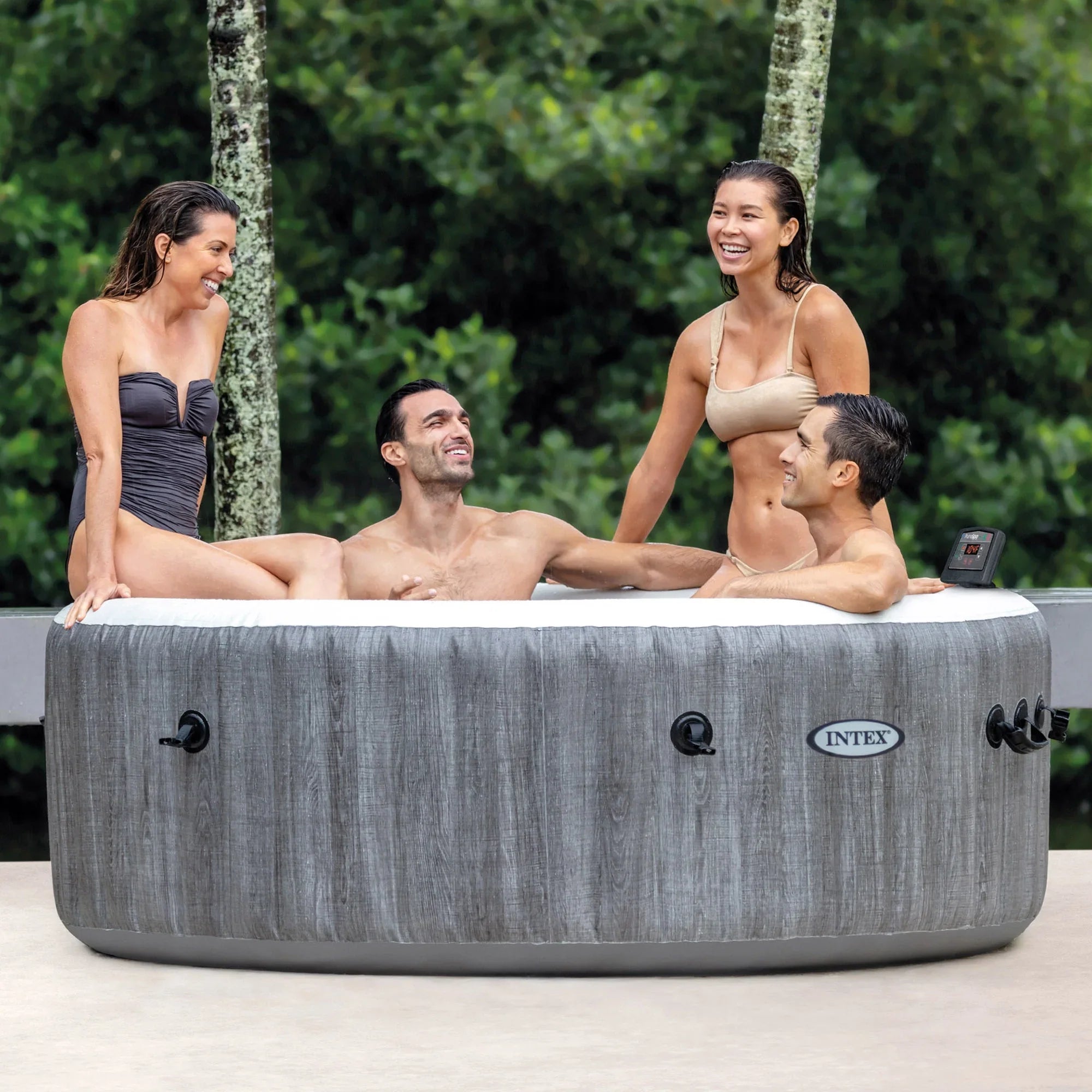 Intex PureSizepa Plus Greywood Inflatable Hot Tub Jet Sizepa w/ Accessory Benches