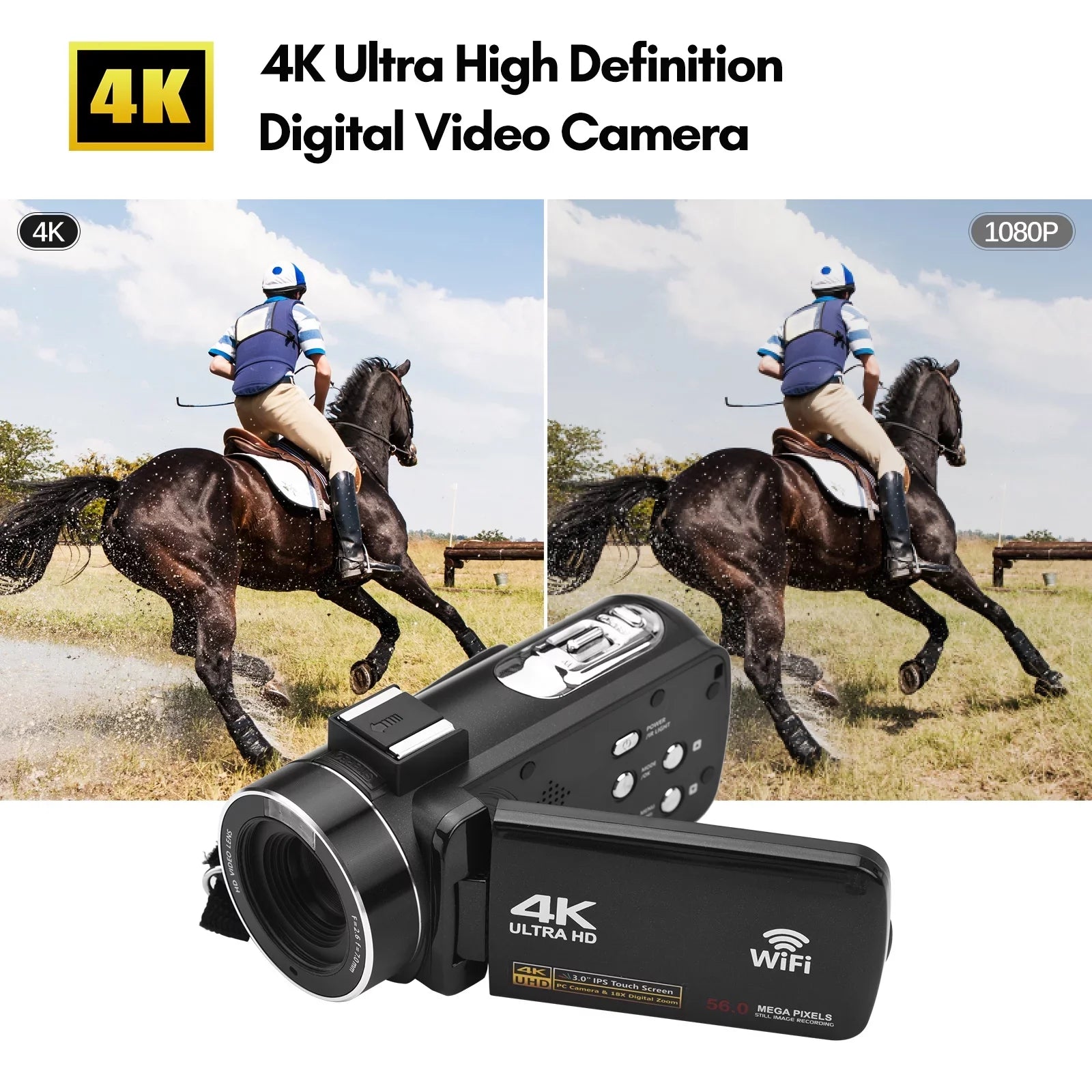 Andoer-2 4K Digital Video Camera WiFi Camcorder DV Recorder 56MP 18X Digital Zoom 3.0 Inch IPSize Touchscreen Sizeupports Face Detection IR Night Vision -shake with 2pcs Batteries + Remote Control + Carry