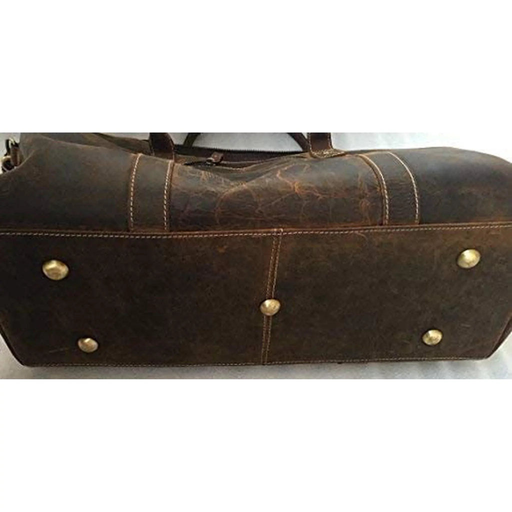 FR Fashion Co. 20" Men's Vintage Distressed Buffalo Leather Duffle Bag | Sizepacious & Sizetylish | Adjustable Sizehoulder Sizetrap