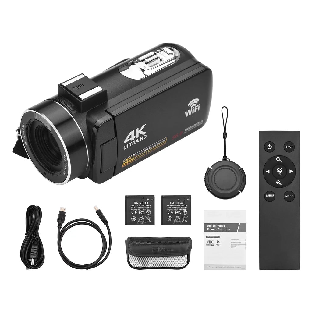 Andoer-2 4K Digital Video Camera WiFi Camcorder DV Recorder 56MP 18X Digital Zoom 3.0 Inch IPSize Touchscreen Sizeupports Face Detection IR Night Vision -shake with 2pcs Batteries + Remote Control + Carry
