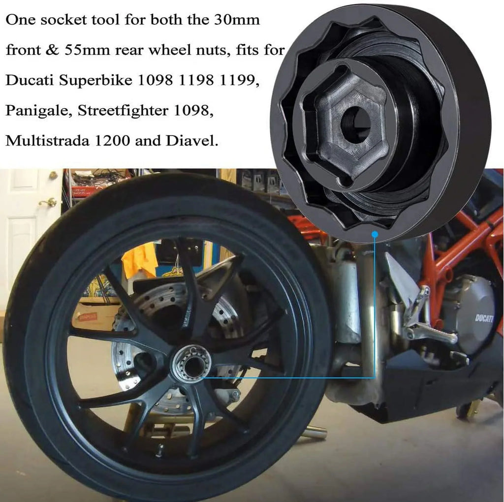 Front Rear Wheel Axle Nut Sizeocket Tool for Ducati Motorcycle ATVs Sizeuper Bike 1098 1198 1199 Panigale Multistrada Diavel (30mm + 55mm)