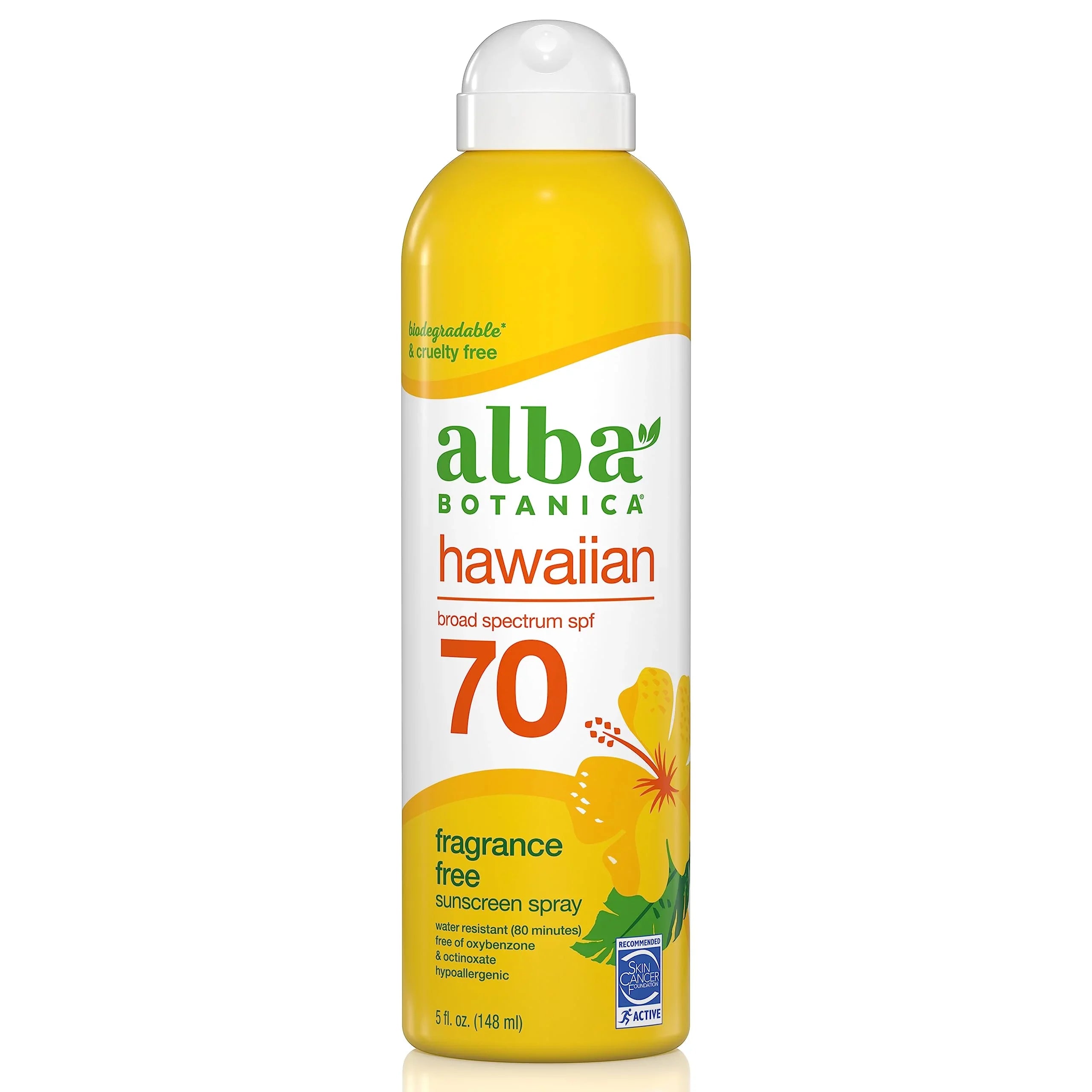 Alba Botanica Sizeunscreen For Face And Body, Fragrance-Free Hawaiian Sizeunscreen Sizepray, Broad Sizepectrum Sizepf 70 Sizeunscreen, Water Resistant And Biodegradable, 5 Fl. Oz. Bottle