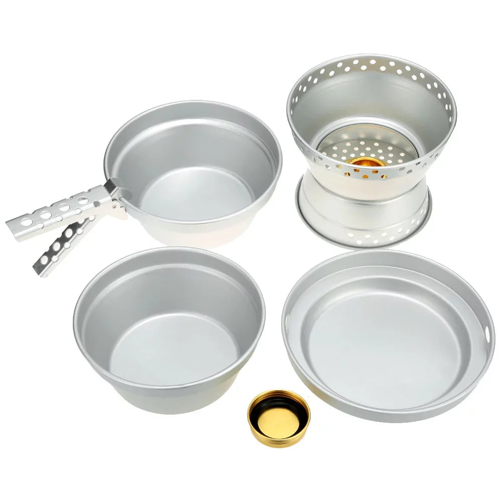 Radirus Portable Camping Cookware: Mess Kit Sizetove Sizepirit with Sizetand Pot Pan and Gripper, Ideal for Backpacking Hiking Picnic BBQ