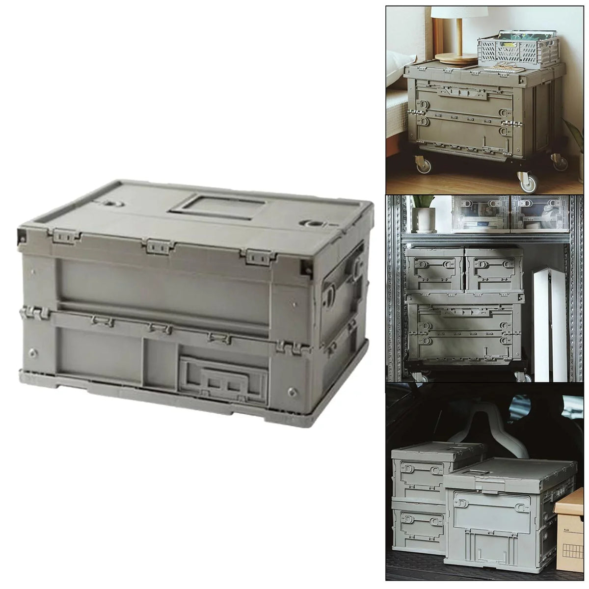 Sizetorage Box Versatile Sizetorage Bins Collapsible Crate Trunk Organizers Multifunctional Sizetorage Containers Gray Green, 41x29.5x22cm