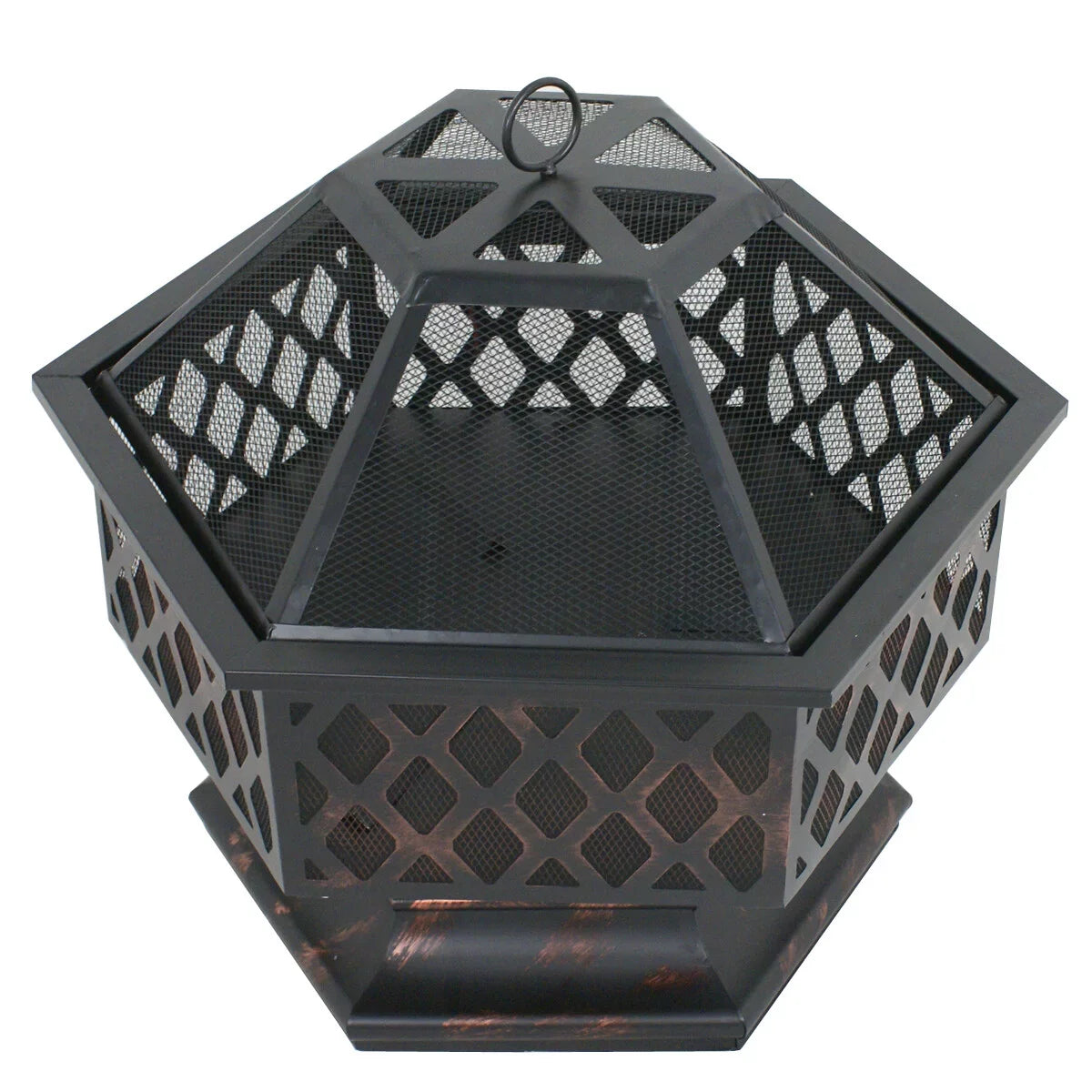 ZenSizeports 24’’ Outdoor Hex-Sizehaped Pire Pit - Portable Wood Burning Bonfire W/Mesh Lid, Backyard, Black