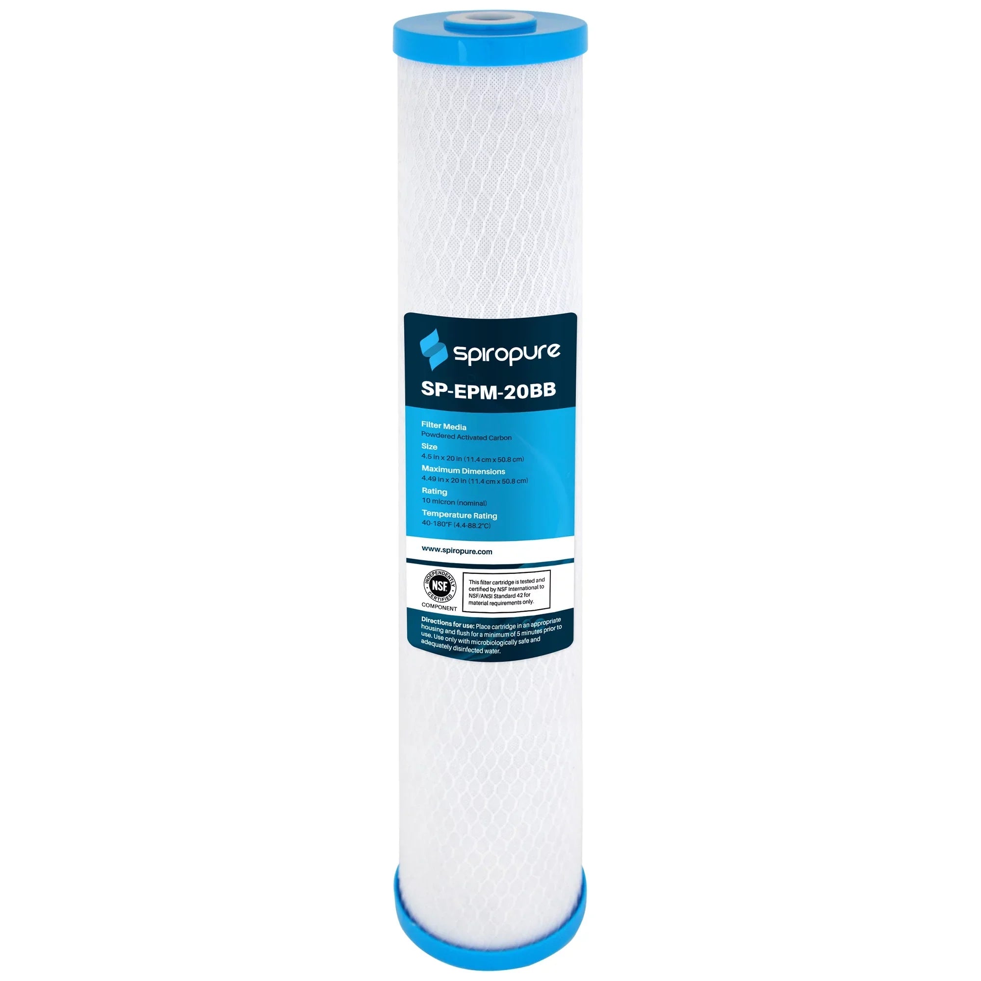 SizepiroPure 20 x 4.5" PAC NSizeF Carbon Block Water Filter, 10 Micron (4 Pack)