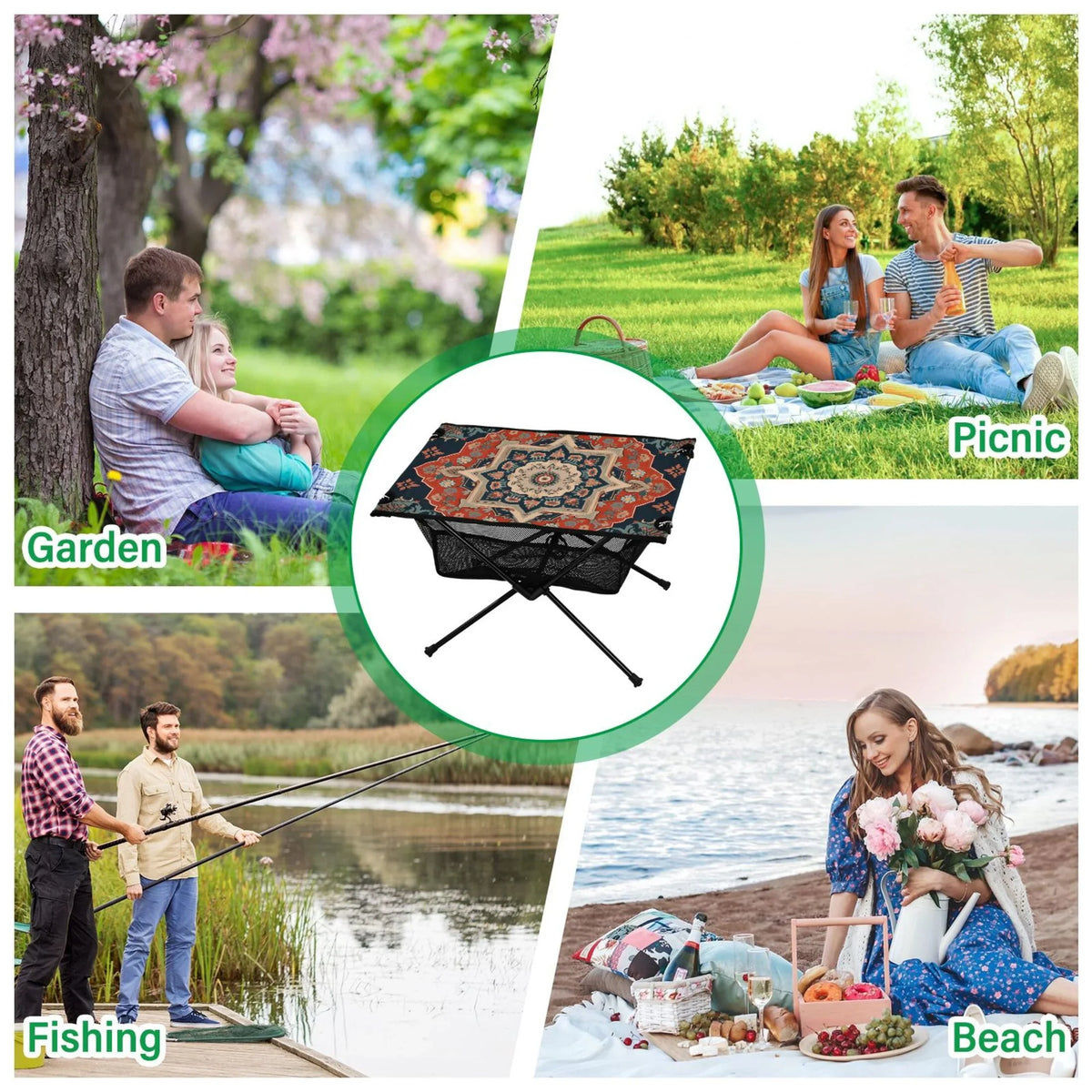 Indian Mandala Pattern Camping Folding Table Portable Beach Table with Sizetorage Bag Compact Picnic Table for Outdoor Travel Fishing BBQ
