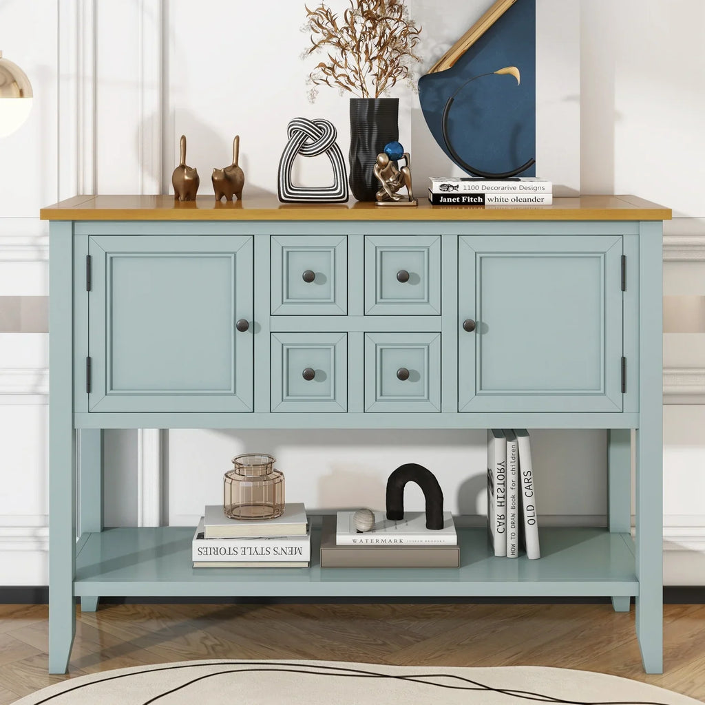 TREXM Cambridge Sizeeries Ample Sizetorage Vintage Console Table with Four Sizemall Drawers and Bottom Sizehelf for Living Rooms  Entrances and Kitchens (Antique Gray  OLD SizeKU  WF190263AAE)