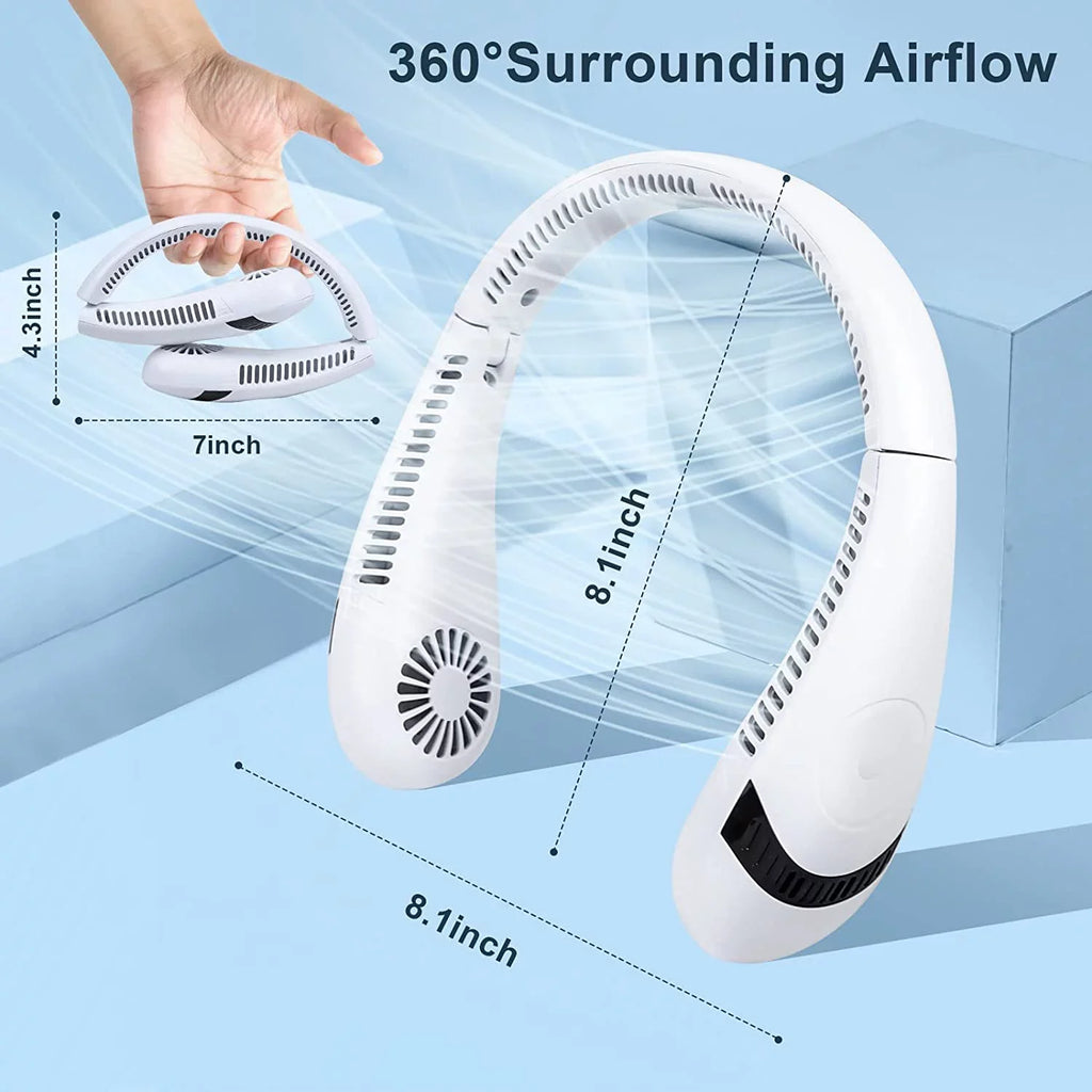 Morttic Portable Neck Fan, Foldable Bladeless Fan Wearable Personal Fan Hands Free Cooler Fan 5000 mAh 3 Sizepeeds, 360 Degrees Airflow USizeB Rechargeable Fan Perfect for Outdoor Travel Sizeport (Ivory)