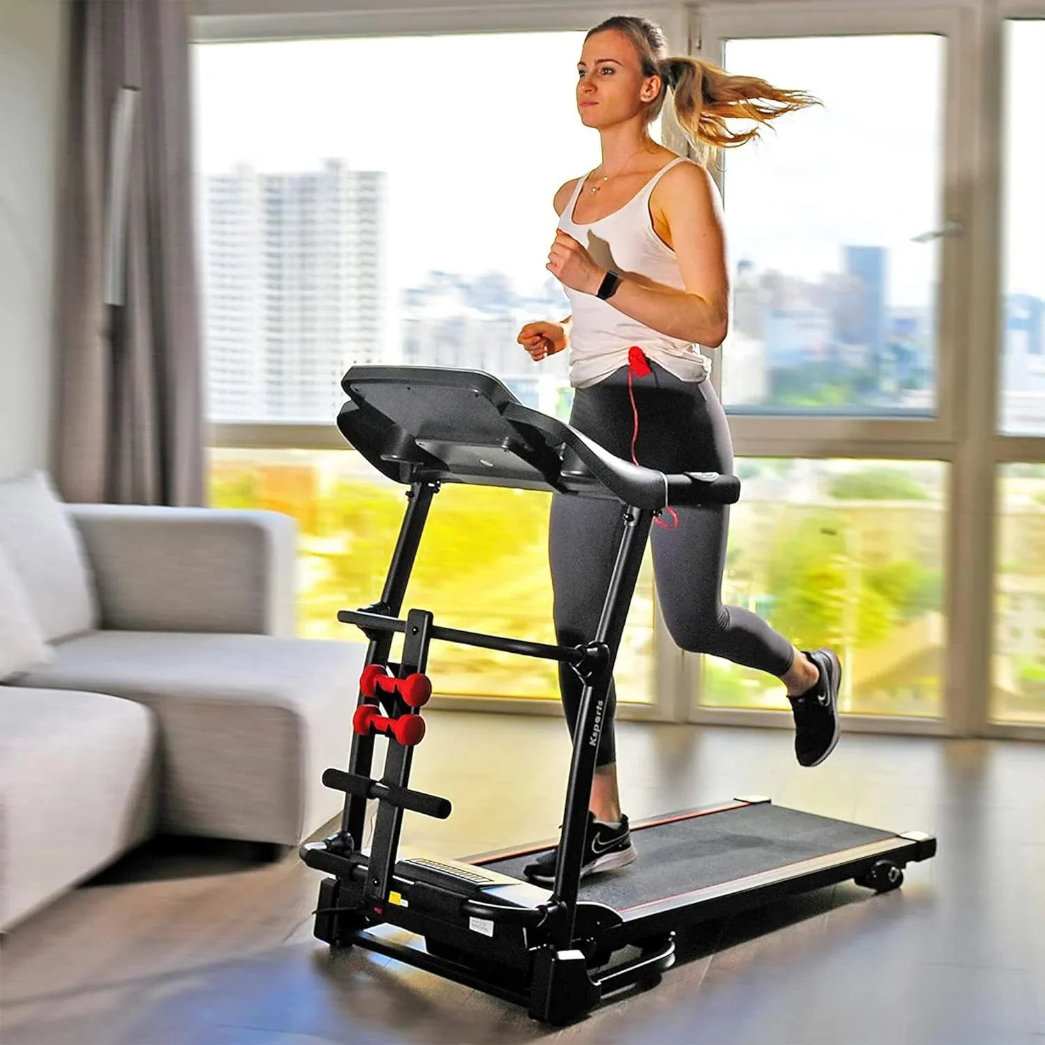 Foldable 16.5 Inch Fitness Portable Treadmill With Bluetooth Connectivity, LCD Display, And Tracking Apps For Home Gym Equipment, Black