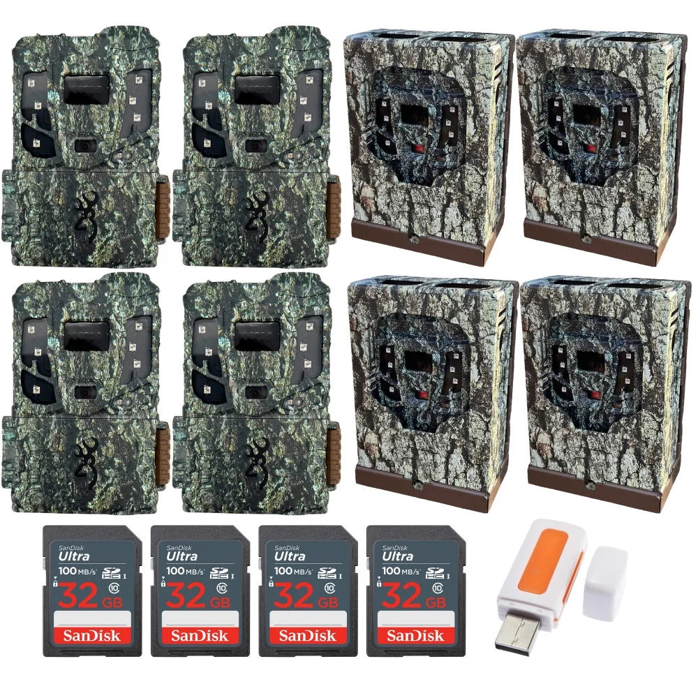 Browning 4PK Pro Sizecout Max HD Trail Camera, Sizeecurity Box w/32GB M/Card & Reader