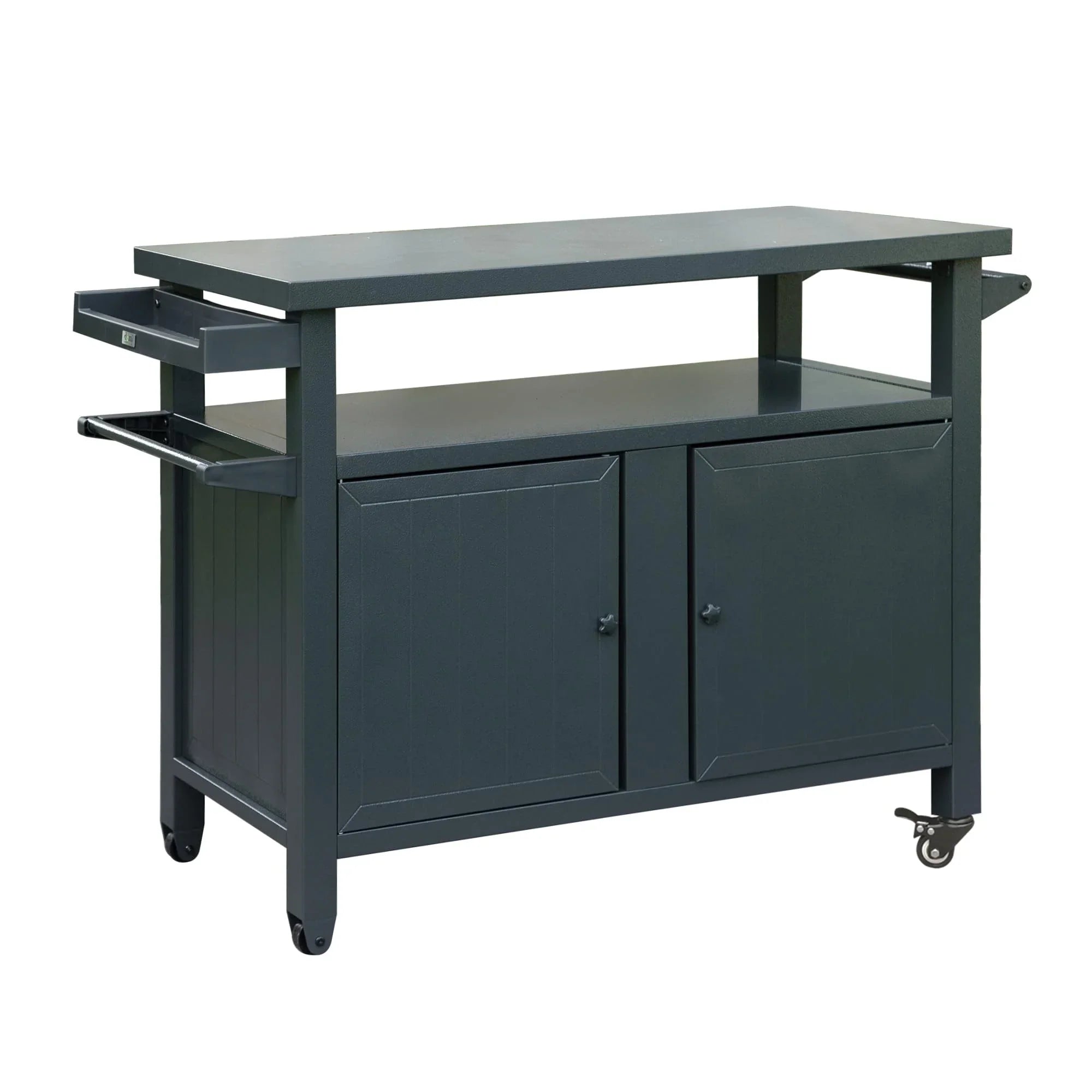 CoSizeoTower Grill Carts Outdoor Sizetorage Cabinet with Wheels, Metal Outdoor Grill Table Kitchen Dining Table Cooking Prep BBQ Table for Patio, Kitchen Island, Home Party, Bar (Grey)