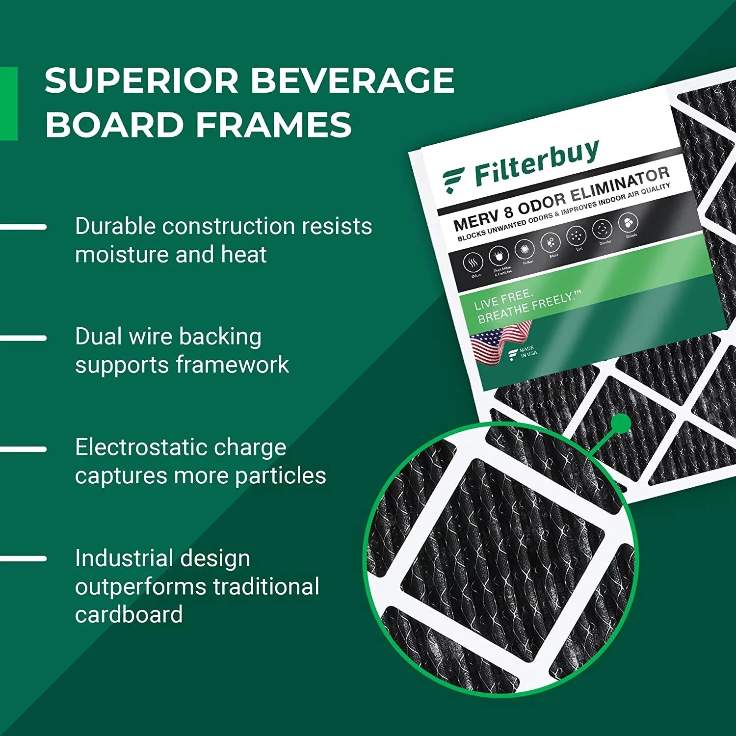 Filterbuy 12x30x1 MERV 8 Odor Eliminator Pleated HVAC AC Furnace Air Filters with Activated Carbon (4-Pack)