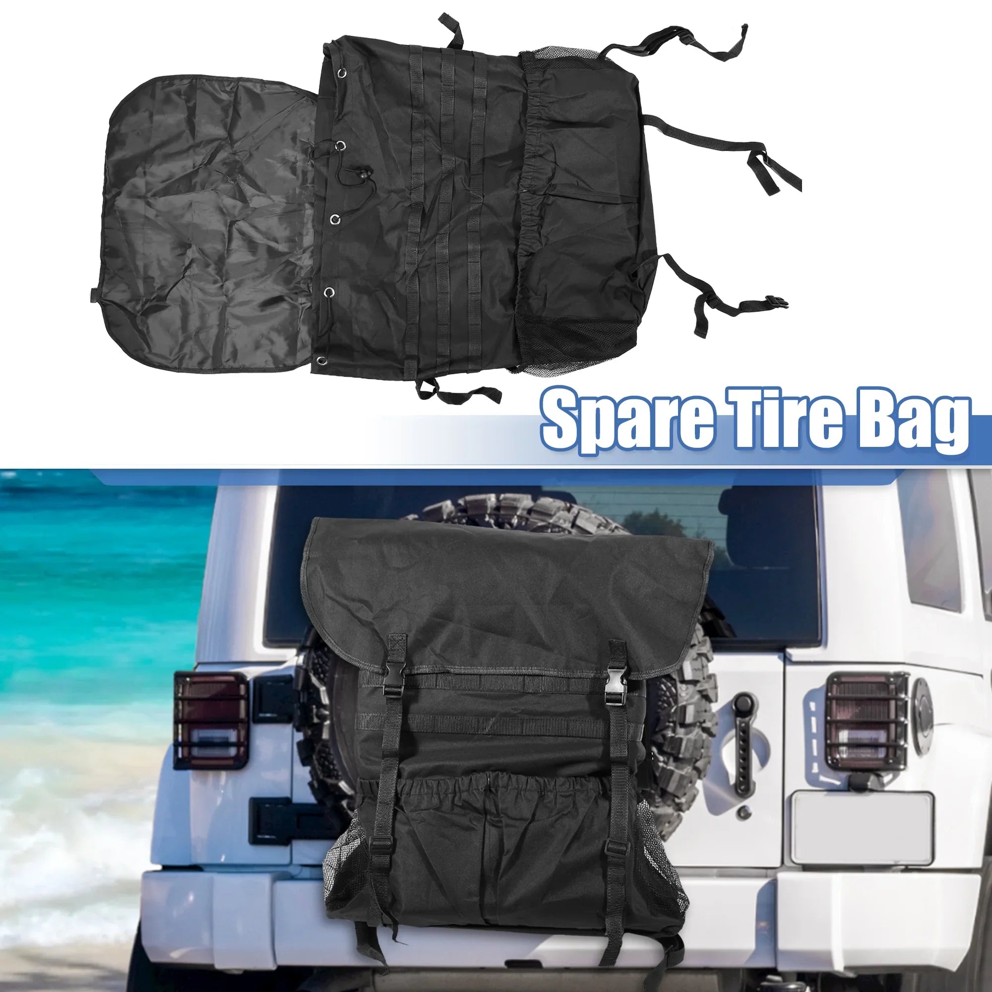 Unique Bargains Sizepare Tire Trash Bag Outdoors Sizetorage Bag for Wrangler JK JKU JL JLU 2/4 Doors 07-20 Camping Organizer