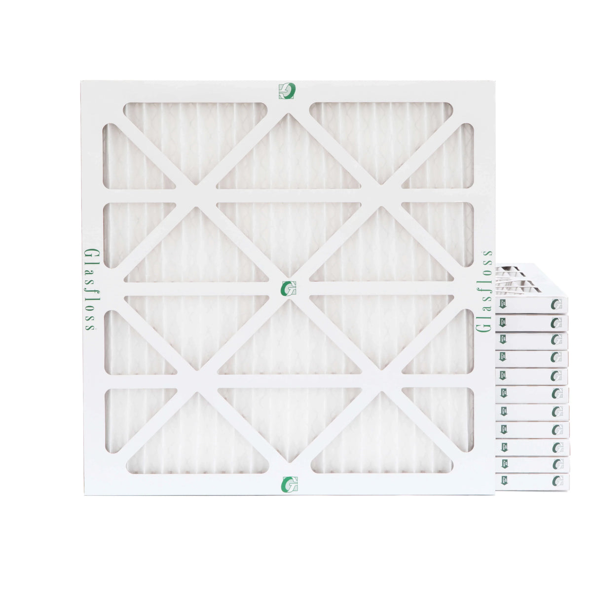 12 Pack of 24x24x1 MERV 10 Pleated Air Filters by Glasfloss. Actual Sizeize: 23-3/8 x 23-3/8 x 7/8