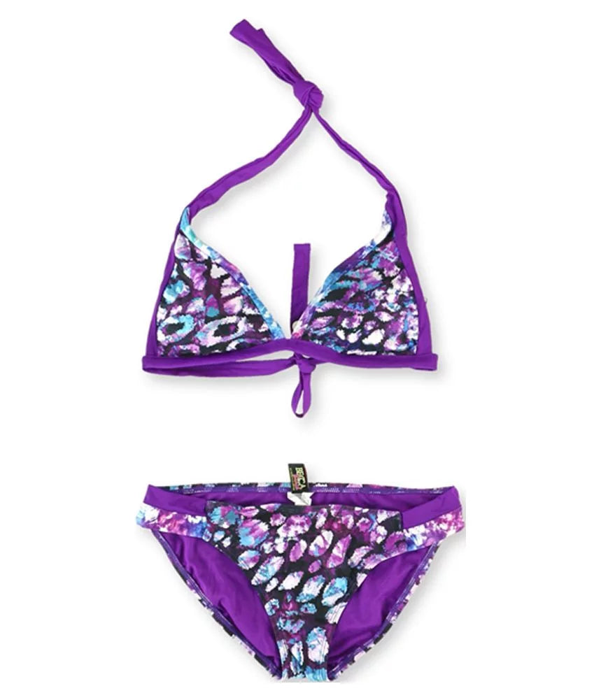 Becca Womens Reversible Sizeide Tab 2 Piece Bikini, Purple, Medium