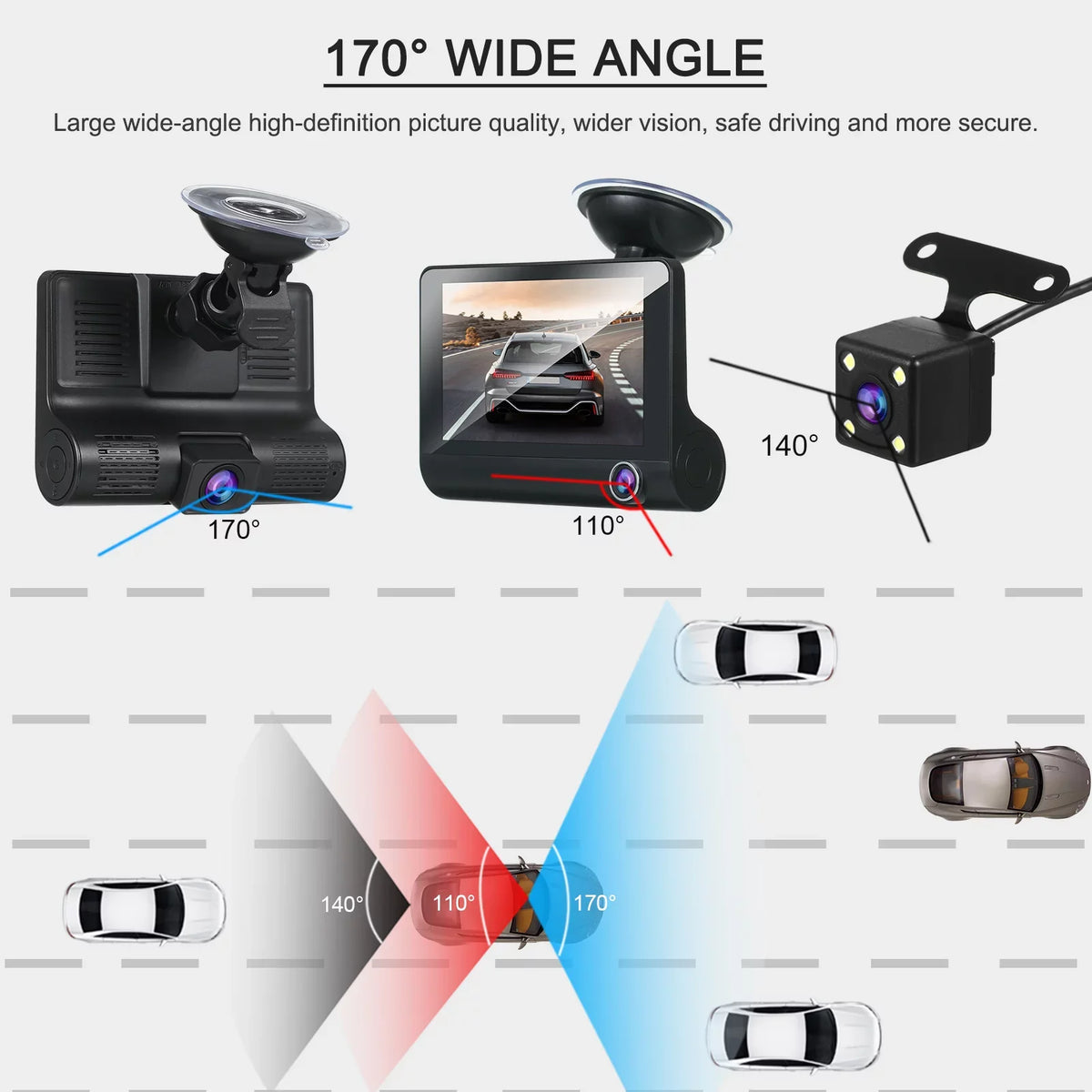 Gecheer 1080P Full HD Dash Cam with 4 Inch IPSize Sizecreen Front and Rear Dual Dash Camera Driving Recorder Wide Angle