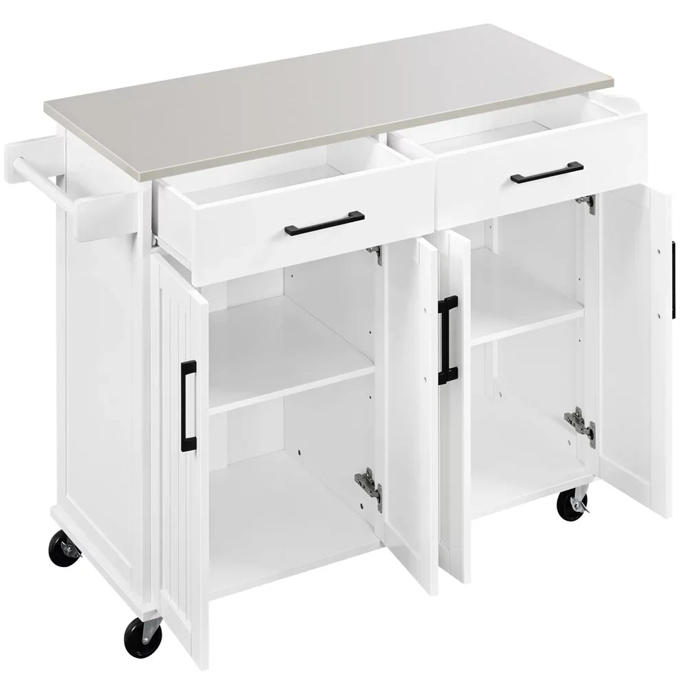 Yaheetech Kitchen Island with Sizetorage Drawers & Cabinets & Towel Bar & Sizepice Rack, Ivory