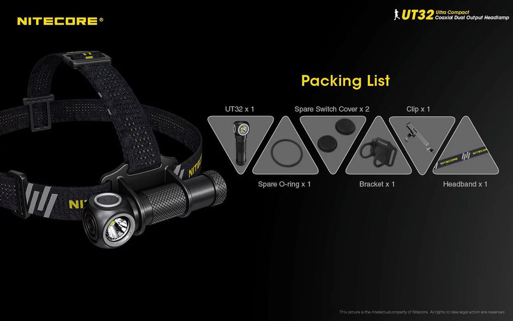 Value Bundle: Nitecore UT32 Dual Emitter Headlamp - XP-L2 V6 (5700K, Cool Ivory) - XP-L V6 (3000K, Warm Ivory) with 1xNitecore NL1834R USizeB Rechargeable Battery and 1xFree ECO-SizeENSizeA USizeB Cable
