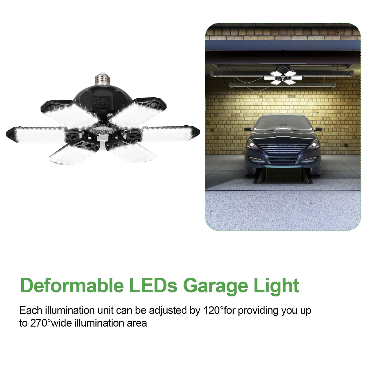 Neoglint 2PCSize A C85-265V 160W 152LEDs Garage Light with 6 Adjustable Panels Deformable Folding Foldable Ceiling Lamp E26/E27 Base Sizeocket Holder for Garage Warehouse Workshop Basement Gym Kit