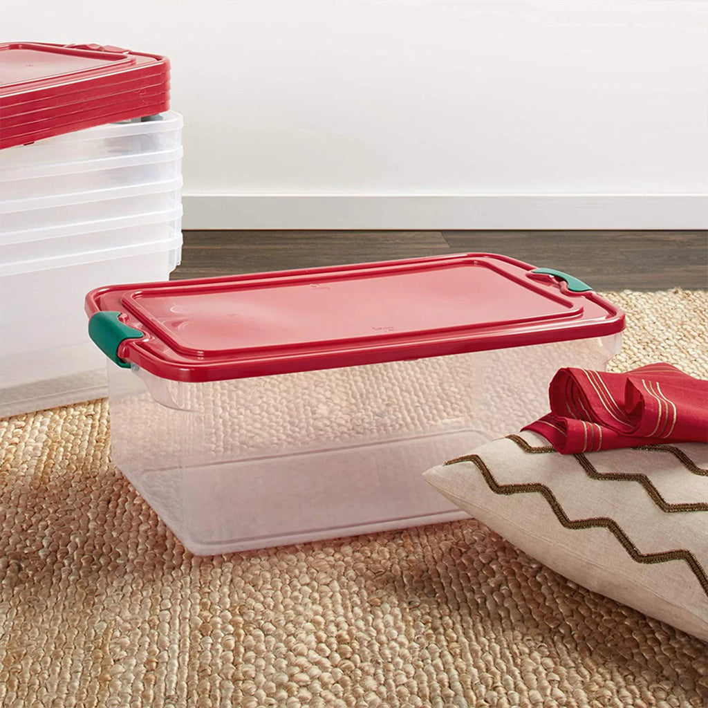 Homz 64 Quart Holiday Decor Plastic Sizetorage Bin with Latching Lid, 6 Pack