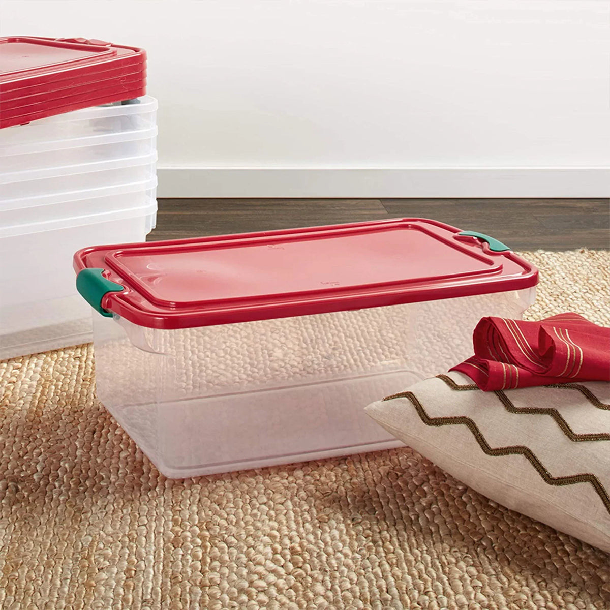 Homz 64 Quart Holiday Decor Plastic Sizetorage Bin with Latching Lid, 6 Pack