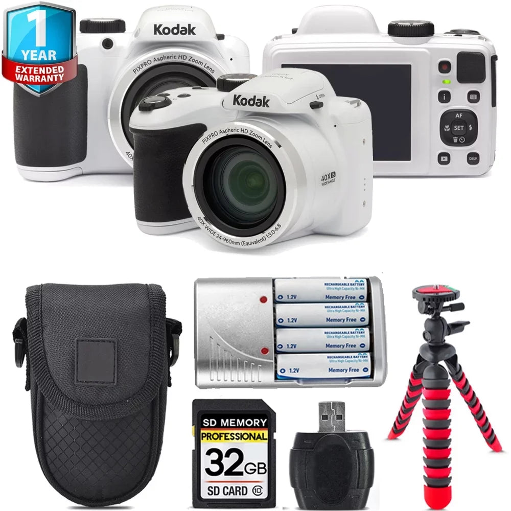 Kodak PIXPRO AZ401 Camera (Ivory) + 1 Yr Warranty +Tripod + Case -32GB Kit