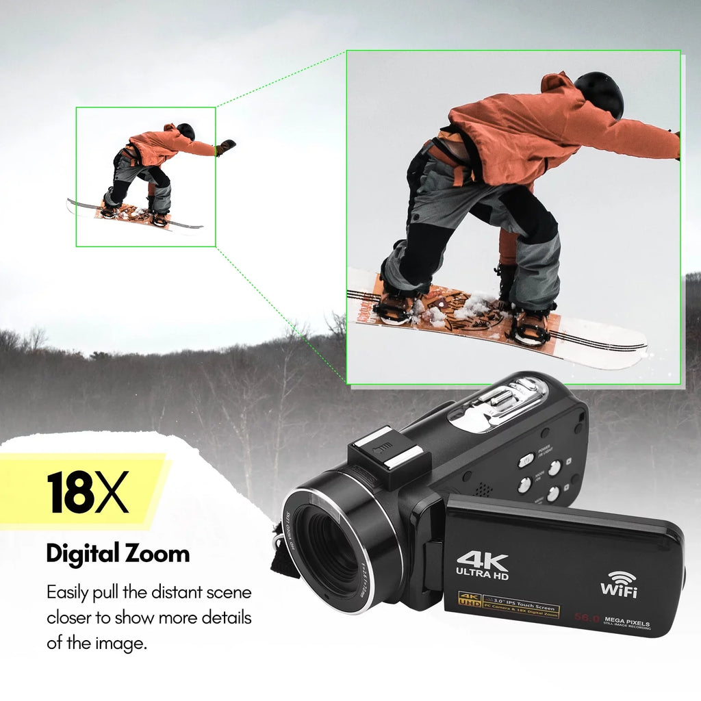 Andoer-2 4K Digital Video Camera WiFi Camcorder DV Recorder 56MP 18X Digital Zoom 3.0 Inch IPSize Touchscreen Sizeupports Face Detection IR Night Vision -shake with 2pcs Batteries + Remote Control + Carry