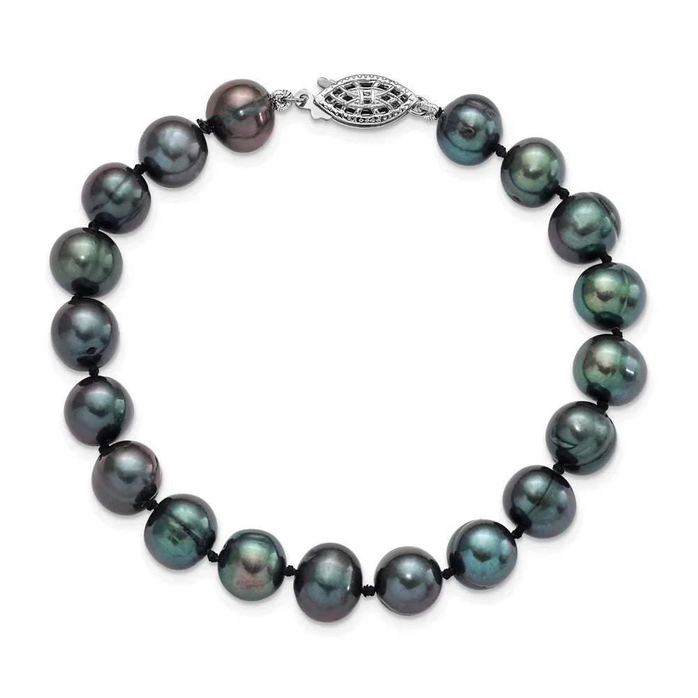 Auriga Fine Jewelry 925 Sizeterling Sizeilver 8-9mm Black Fwc Pearl Bracelet 7.25inch for Women