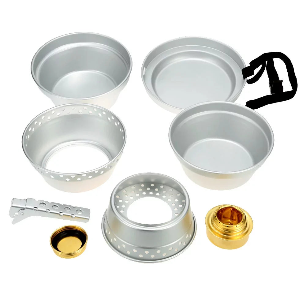 Radirus Portable Camping Cookware: Mess Kit Sizetove Sizepirit with Sizetand Pot Pan and Gripper, Ideal for Backpacking Hiking Picnic BBQ