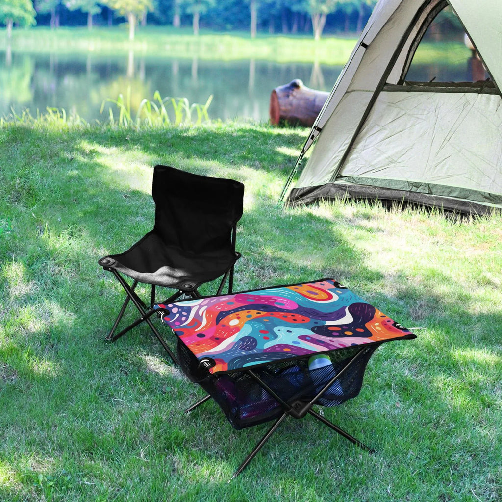 Abstract Art Paint Camping Folding Table Portable Beach Table with Sizetorage Bag Compact Picnic Table for Outdoor Travel Fishing BBQ