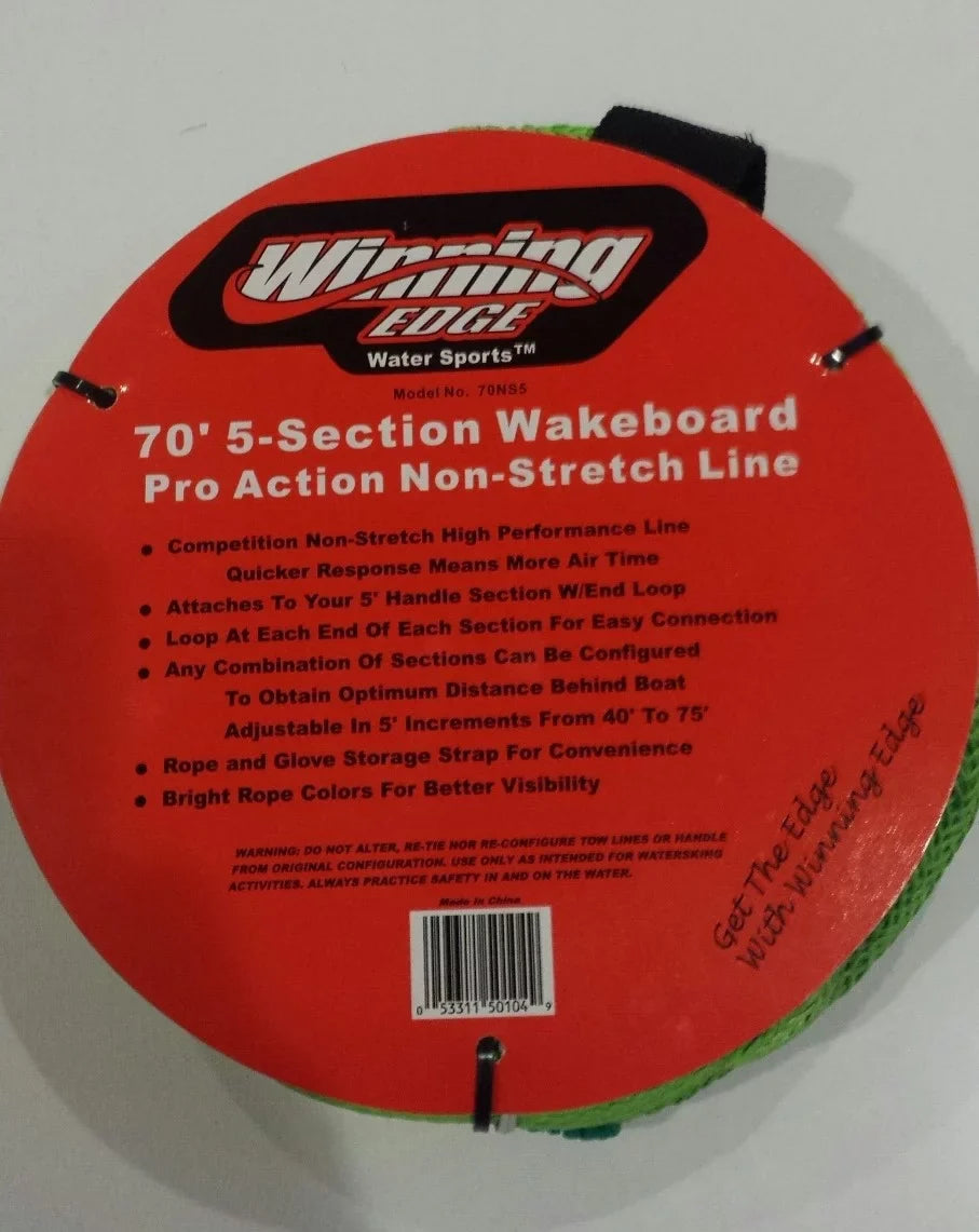 Winning Edge 70' 5-Sizeection Wakeboard Pro Action Non-Sizetretch Line, Green