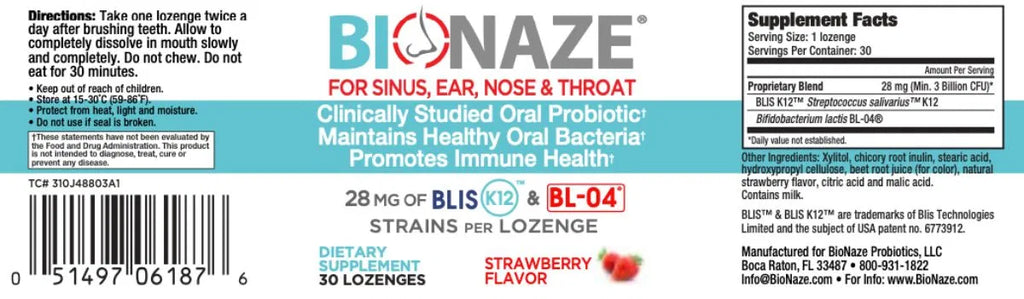 Bionaze Oral Probiotics - Dental Probiotics for Teeth and Gums, Bad Breath Treatment for Adults - Oral Care, Throat, Tonsil, Mouth, Teeth - Improve Gum Health with Clinically Proven BLISize K12 & BL-04