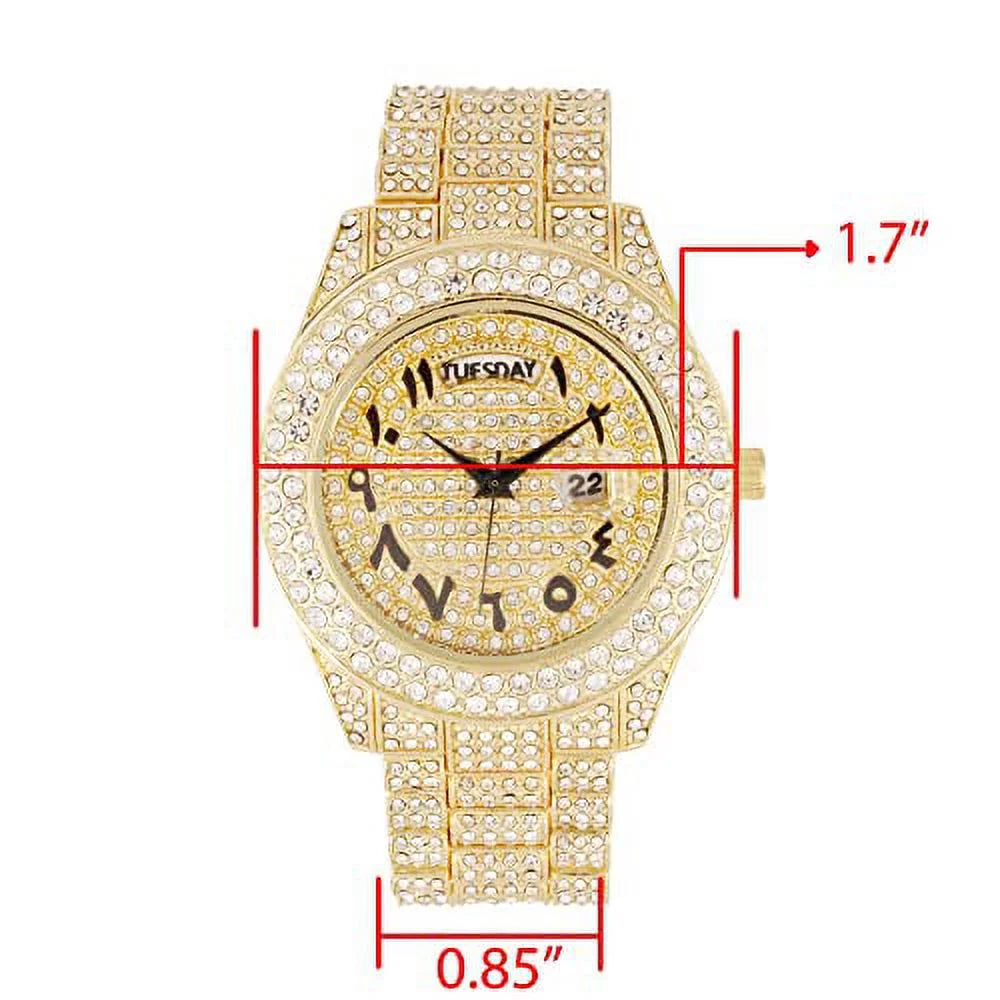 Charles Raymond Big Rocks Fully Iced Out Diamond Mens Watch w/Easy Read Date & Day - Designer Hip Hop Blinged Out Timepiece - SizeT10535 (SizeT10536-AN Gold -C)