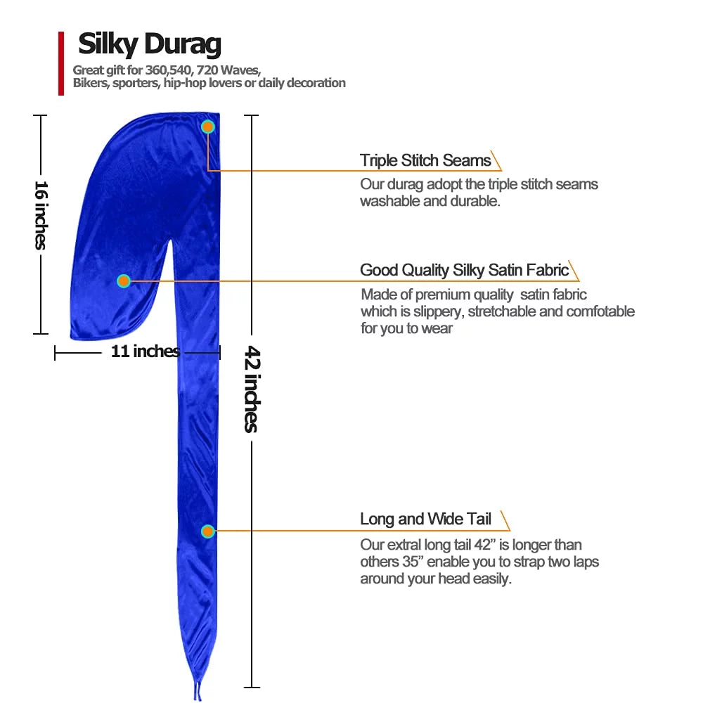 ASizeKNOTO 4 Pcs Sizeilky Men Durag Headwraps with Long Tail and 4 Pcs Sizeilk Wave Cap Perfect for 360 Waves