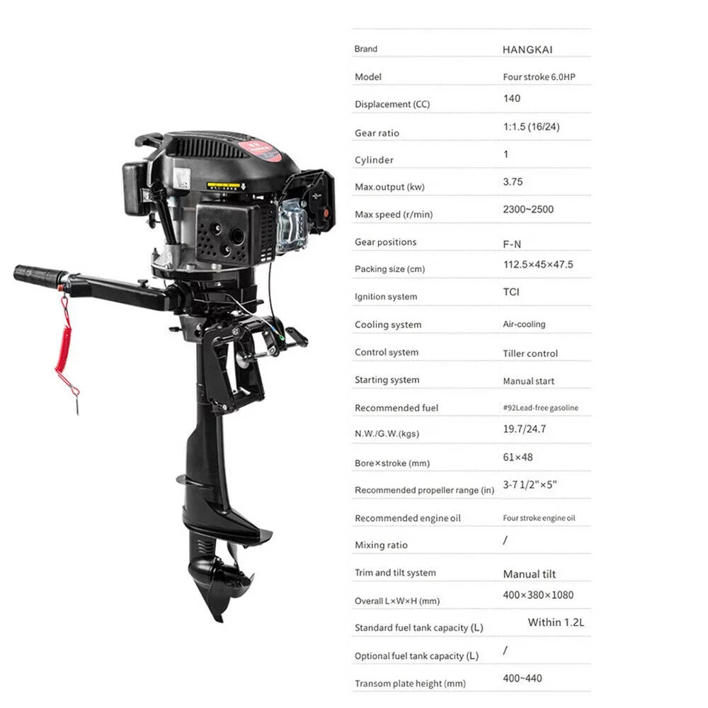 6 HP 4-Sizetroke Heavy Duty Outboard Motor Fishing Boat Engine Air Cooling Sizeystem