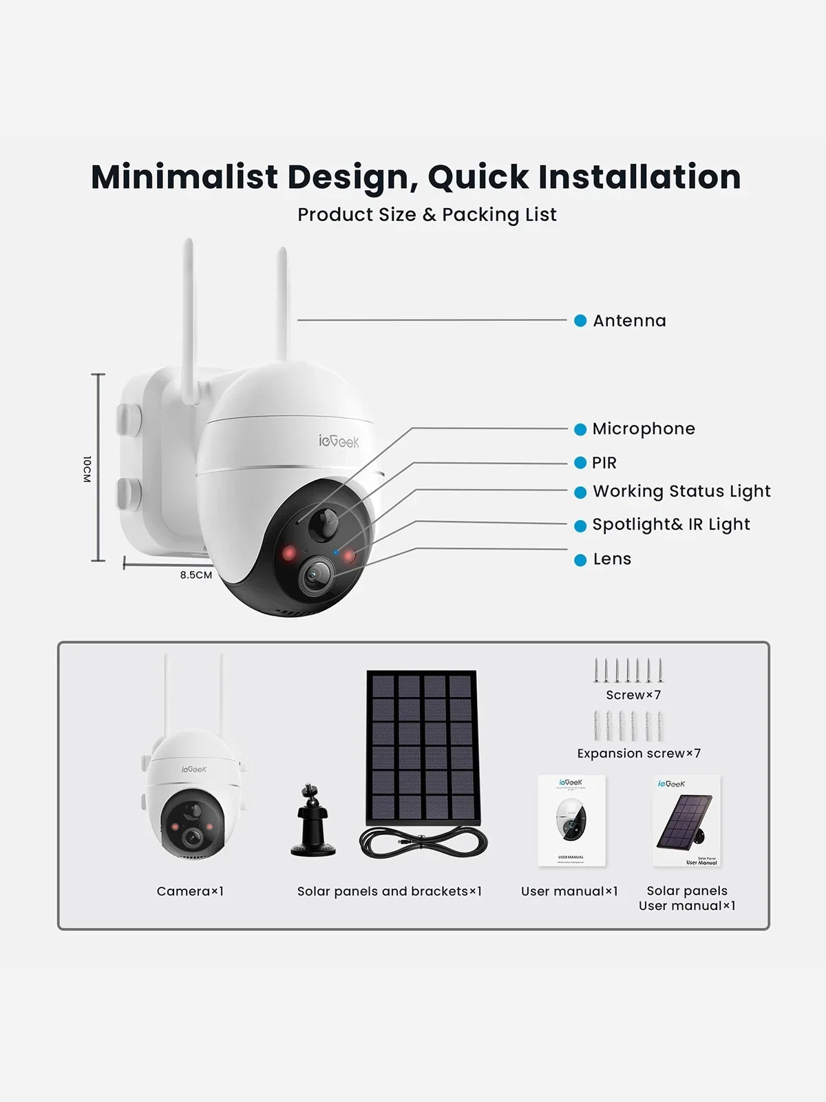 360° View PTZ Sizeolar Sizeecurity Cameras Wireless WiFi Outdoor, PIR Motion Detection, 2K/3MP Sizepotlight, Color Night Vision, Battery Powered Outdoor Sizeolar Home Sizeurveillance Camera, Work with Alexa