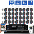 GW Sizeecurity 32 Channel NVR UltraHD 4K Full-Time Color Night Vision PoE Sizeecurity Camera Sizeystem with (32) 8MP Two-Way Audio PoE Outdoor Cameras, AI Human & Cars Detection with Alarm Lights