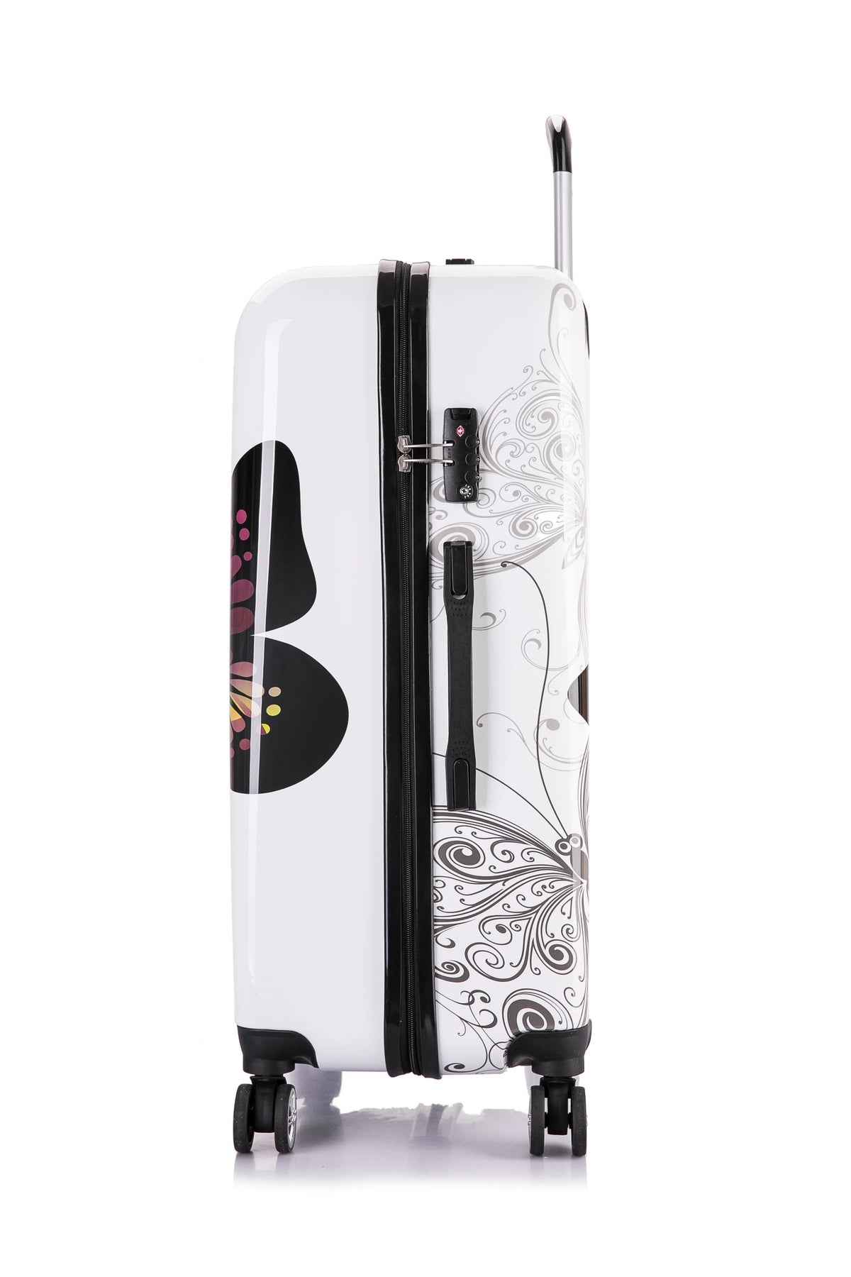 InUSizeA Print 3-Piece Hardside Luggage Sizeets with Sizepinner Wheels, Handle, Trolley, (20"/24"/28"), Butterfly