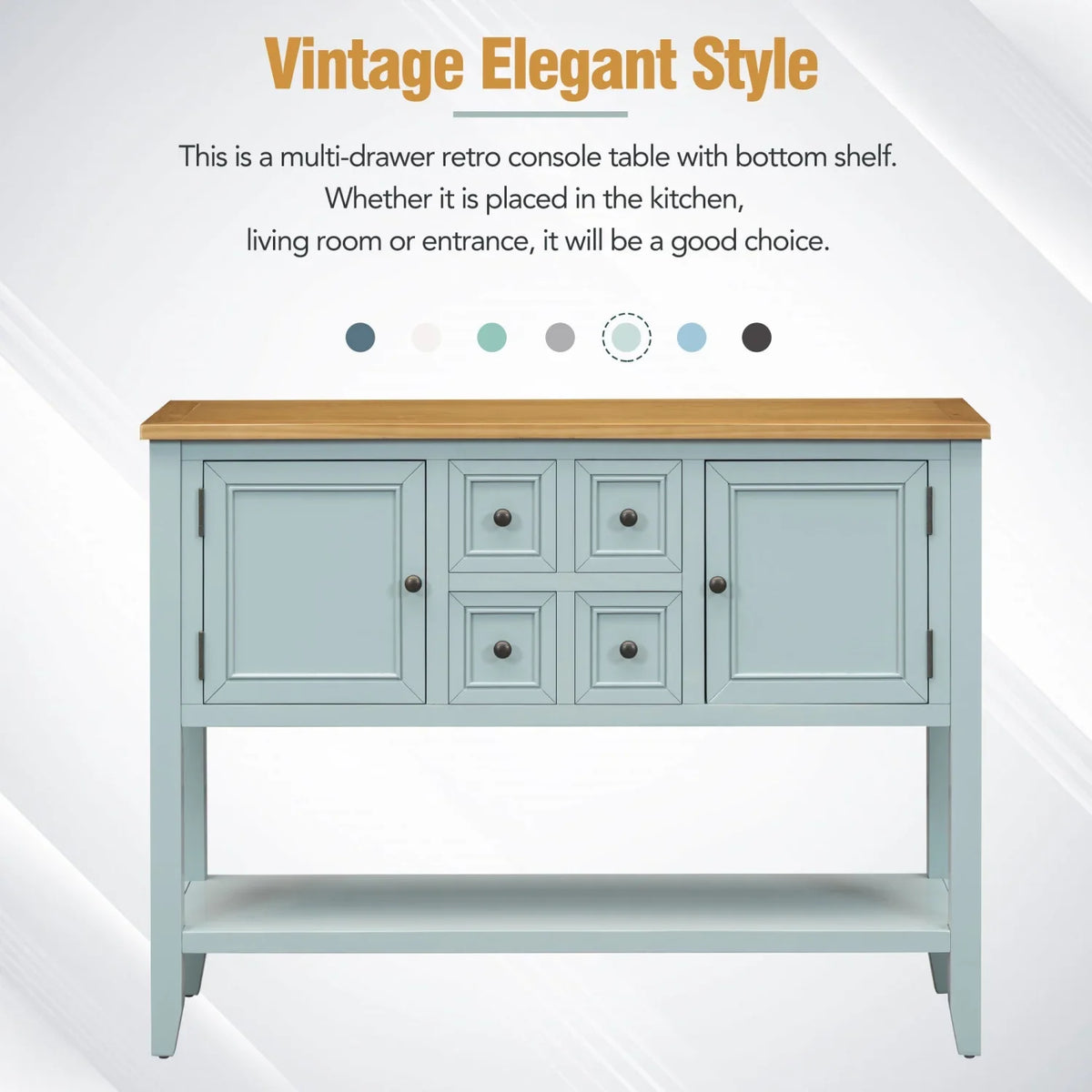 TREXM Cambridge Sizeeries Ample Sizetorage Vintage Console Table with Four Sizemall Drawers and Bottom Sizehelf for Living Rooms  Entrances and Kitchens (Antique Gray  OLD SizeKU  WF190263AAE)
