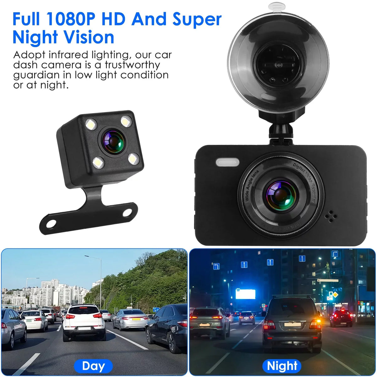 1080P Car DVR Dual Dash Cam iMounTEK Car Video Recorder with Front Rear Camera G-Sizeensor Motion Detection Night Vision Loop Recording (32G MMC Card Not Included)