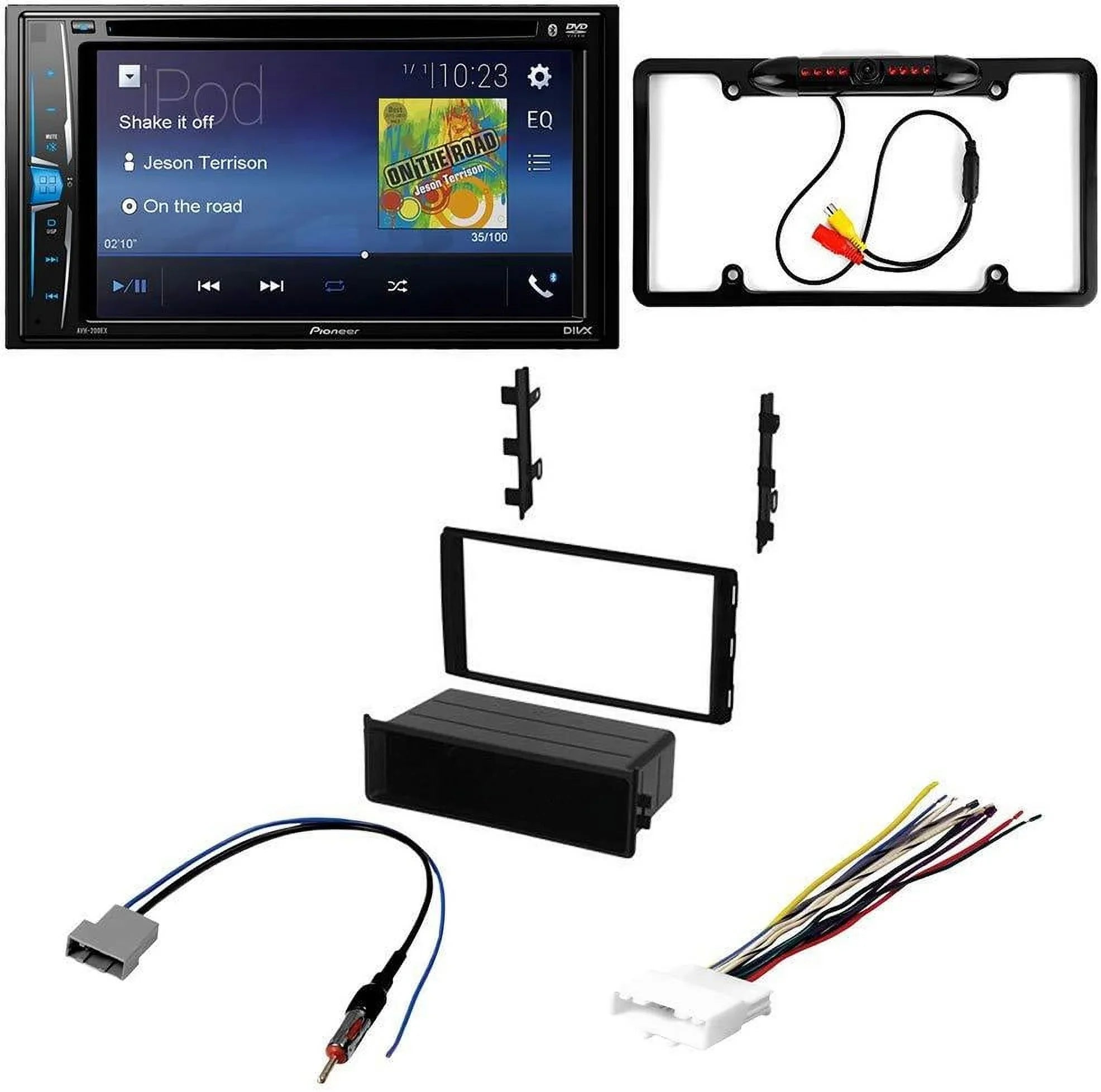 KIT2607 Bundle with Pioneer Multimedia DVD Car Sizetereo and Installation Kit - for 2014-2015 Nissan Rouge w/Base Radio / Bluetooth Touchscreen, Backup Camera, 2 Din Dash Kit