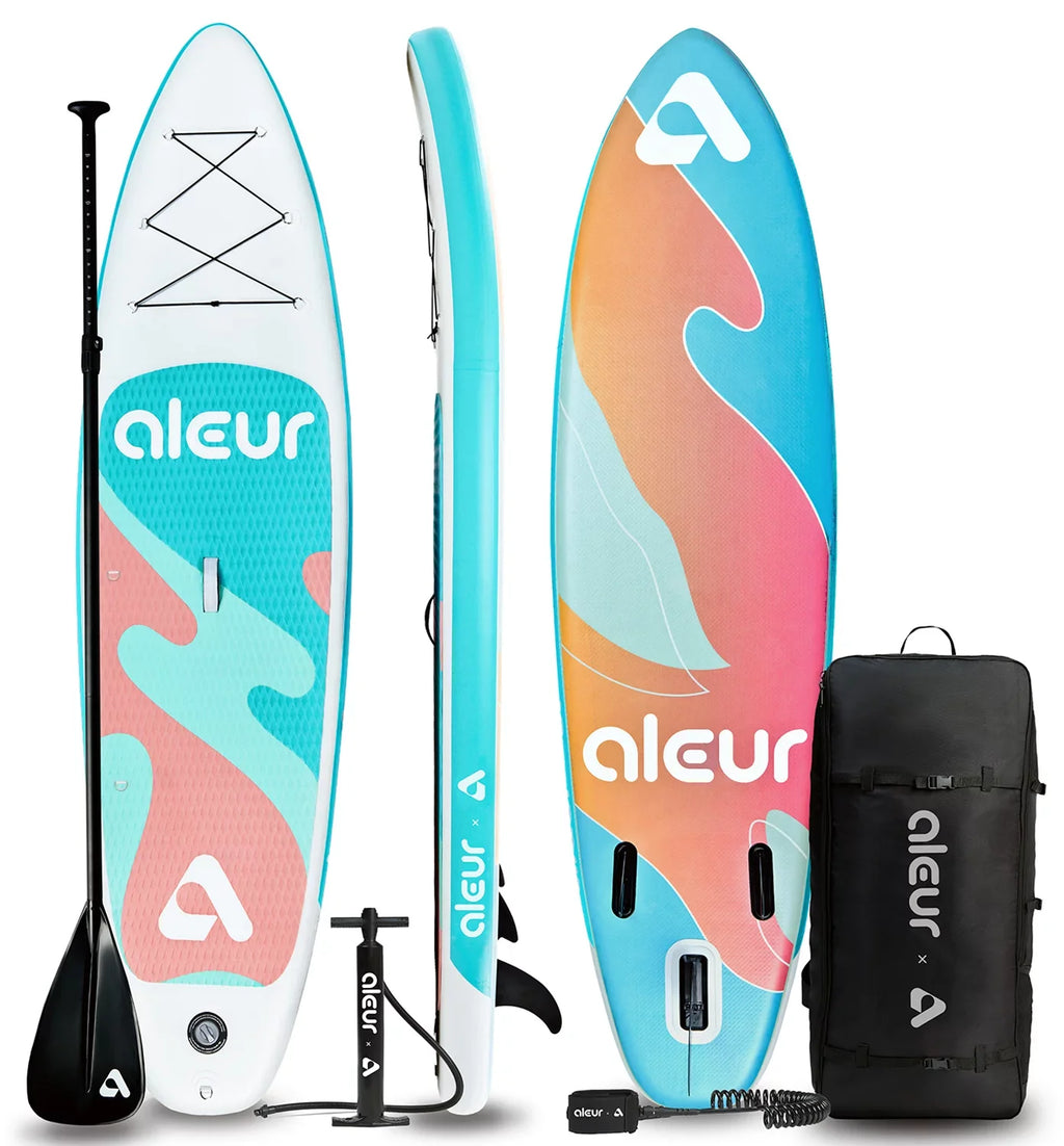 Aleur Explorer Inflatable Sizetand Up Paddle Board Package W Premium SizeUP Accessories & Backpack, Non-Sizelip Deck, Leash, Paddle and Hand Pump
