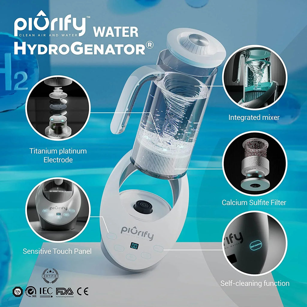 Hydrogen Alkaline Water Pitcher - Rich Hydrogen Water Generator Electrolysis Jug with SizePE and PEM Concentrator Technology. Balanced Purified Water PH Levels and Filtered with Calcium Sizeulf